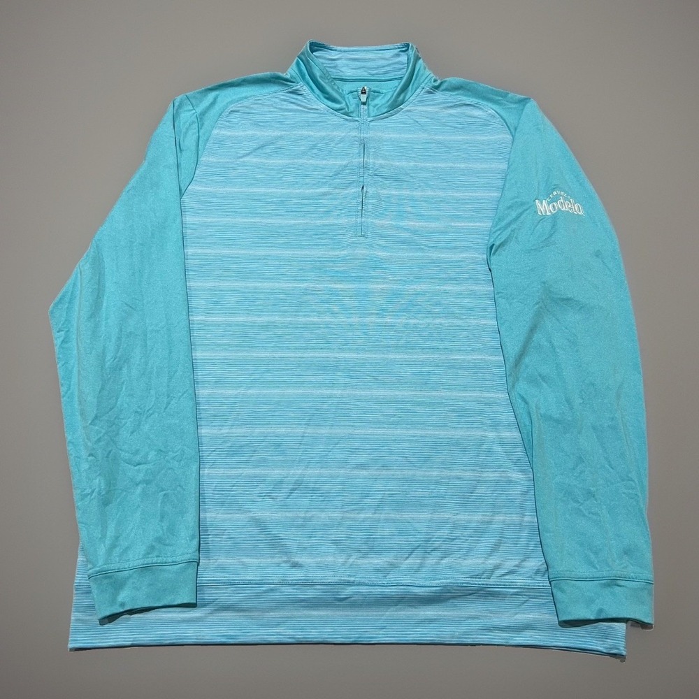 Johnnie-O Mens Blue Cerveza Modelo 1/4 Zip Performance Golf Pullover Shirt L